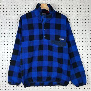 Patagonia Synchilla T Snap Men's Small Buffalo Plaid Blue Black Sweater Fleece